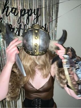 New Viking Horned Helmet with Faux Fur Accents